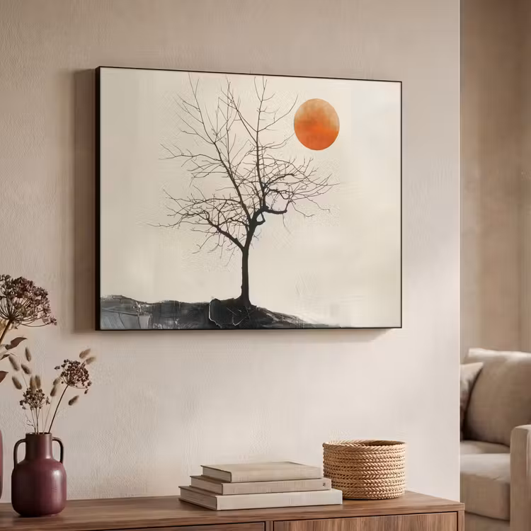 Boom - Zon - Modern - Landschap Textielframe - compleet frame klein -sfeer3