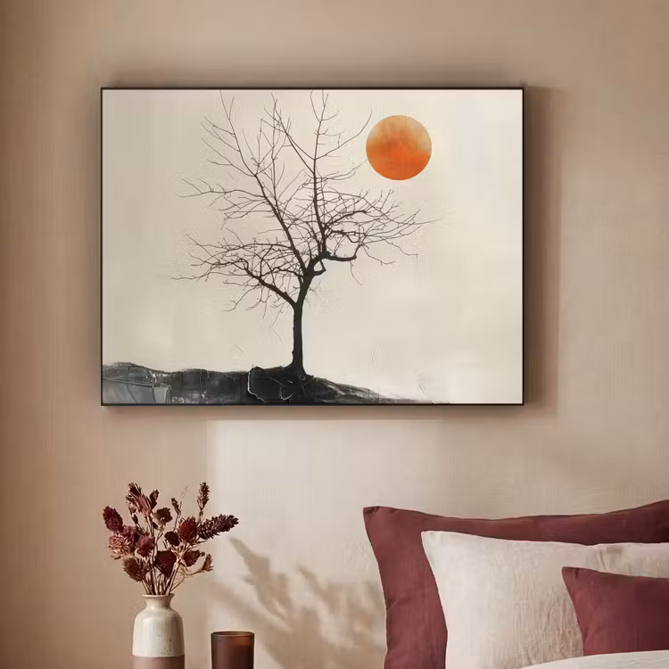Boom - Zon - Modern - Landschap Textielframe zwart klein -sfeer1