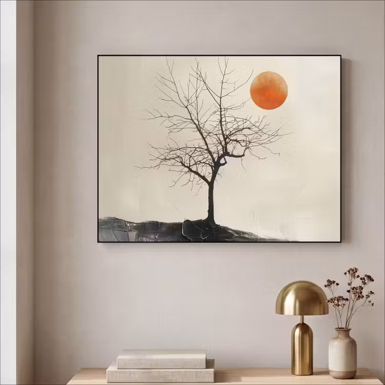 Boom - Zon - Modern - Landschap Textielframe zwart klein -sfeer2