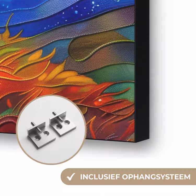 Boom - Zon - Verflook - Kleuren - Abstract Textielframe zwart klein -USP_ophangsysteemNL