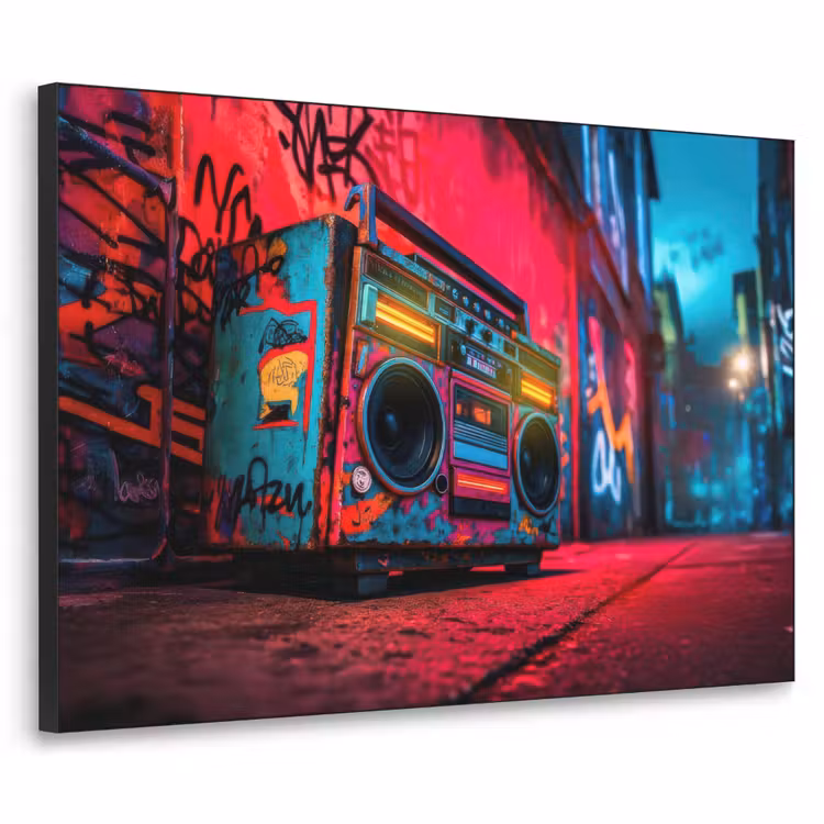 Boombox - Rood - Graffiti - Neon Textielframe - compleet frame klein -3d