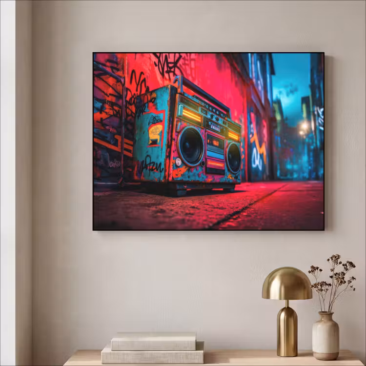 Boombox - Rood - Graffiti - Neon Textielframe - compleet frame klein -sfeer2