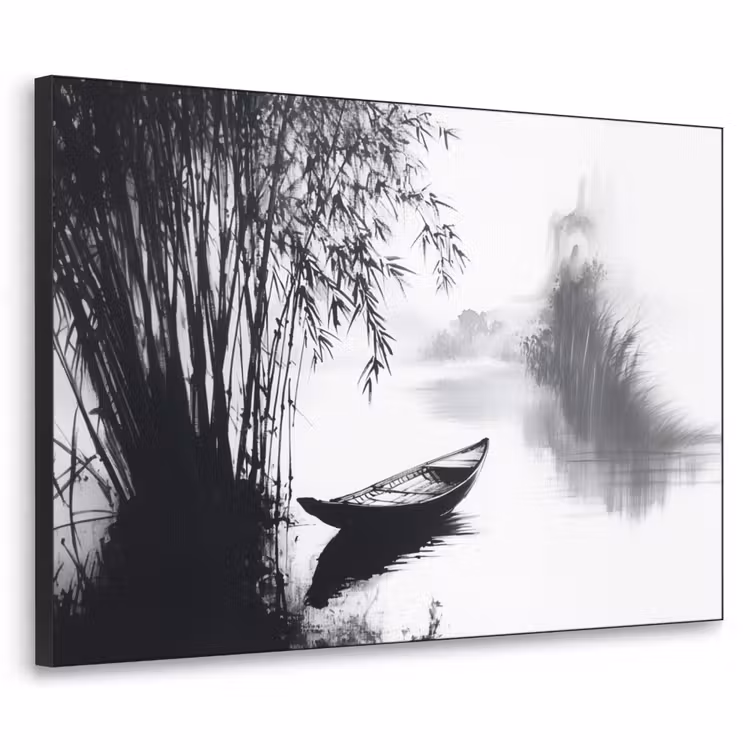 Boot - Rivier - Bamboe - Wit Textielframe zwart klein -3d