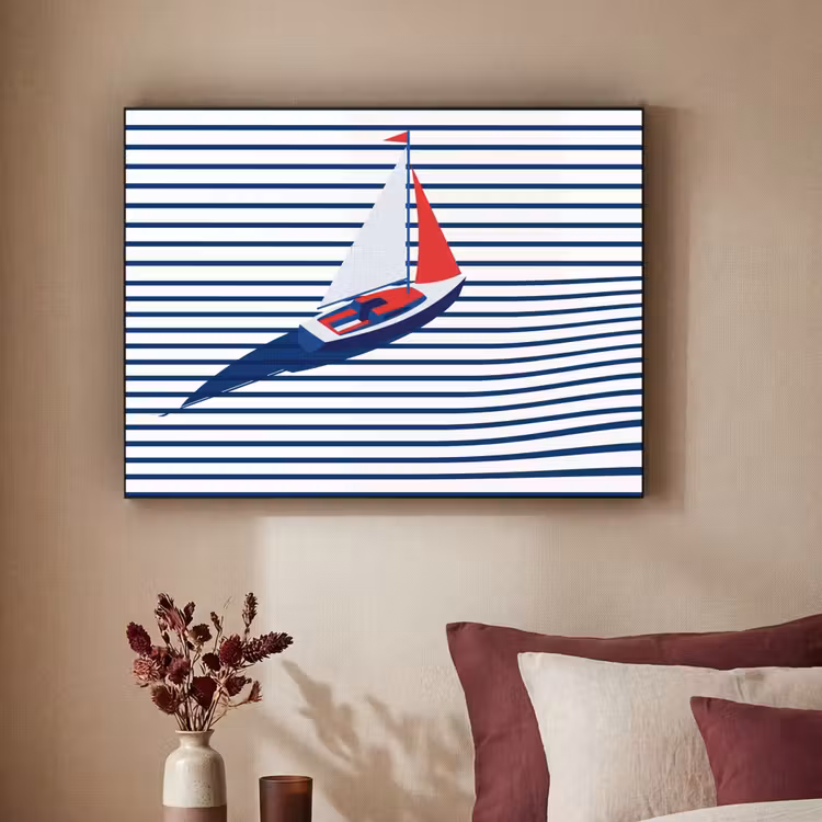 Boot - Water - Abstract - Blauw Textielframe zwart klein -sfeer1