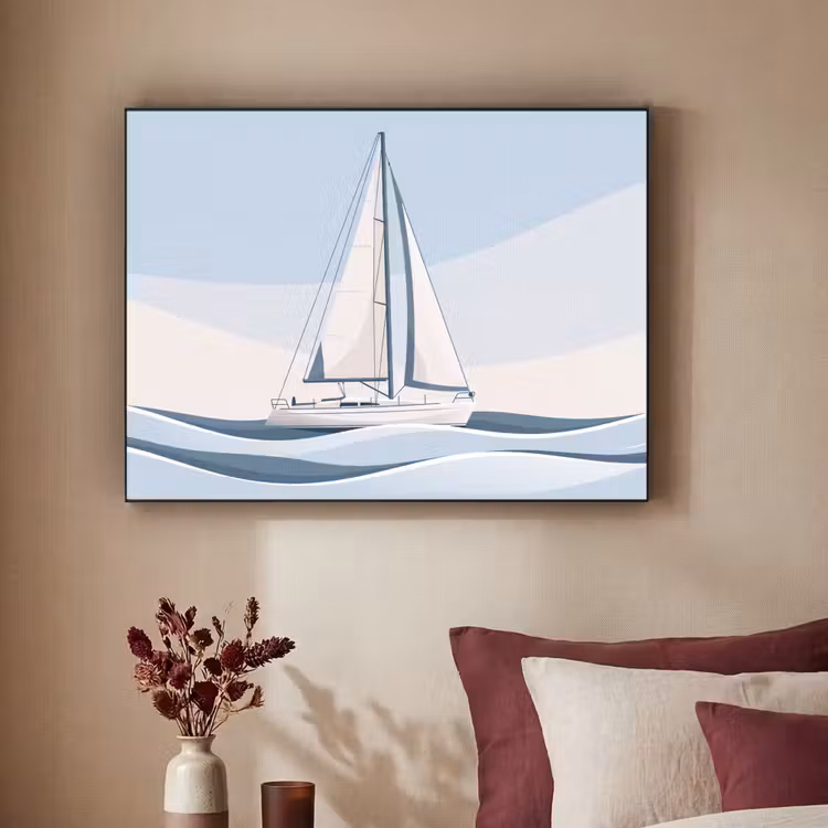Boot - Zeil - Zee - Modern - Beige Textielframe zwart klein -sfeer1
