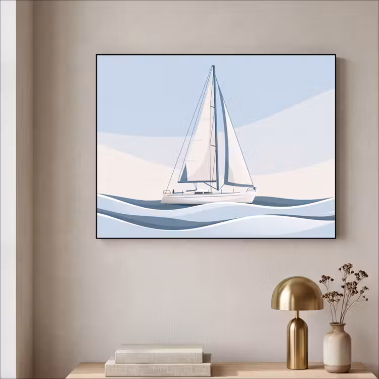 Boot - Zeil - Zee - Modern - Beige Textielframe zwart klein -sfeer2