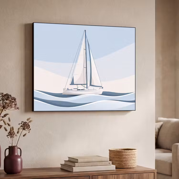 Boot - Zeil - Zee - Modern - Beige Textielframe zwart klein -sfeer3