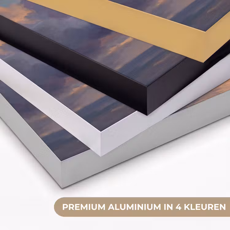 Boot - Zonsondergang - Zee - Natuur - Goud Textielframe zwart klein -USP_kleurenNL