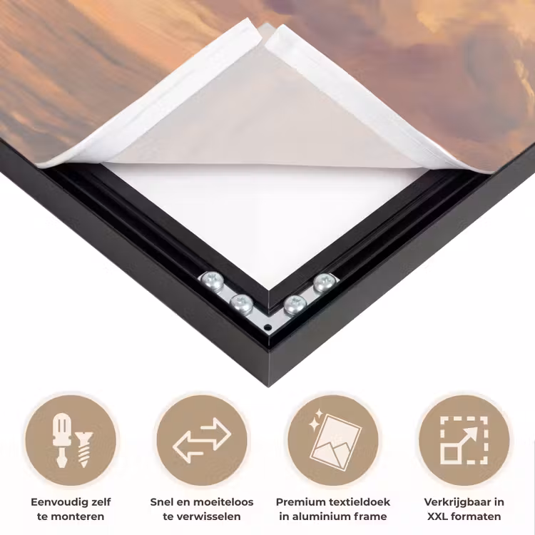 Boot - Zonsondergang - Zee - Natuur - Goud Textielframe zwart klein -USP_closeupNL