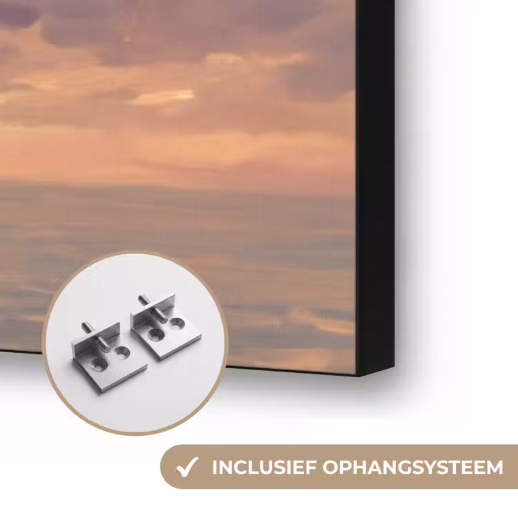 Boot - Zonsondergang - Zee - Natuur - Goud Textielframe zwart klein -USP_ophangsysteemNL