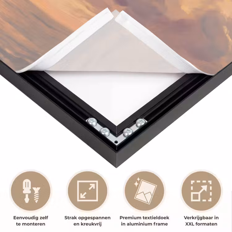 Boot - Zonsondergang - Zee - Natuur - Goud Textielframe zwart klein -USP_feed_closeupNL