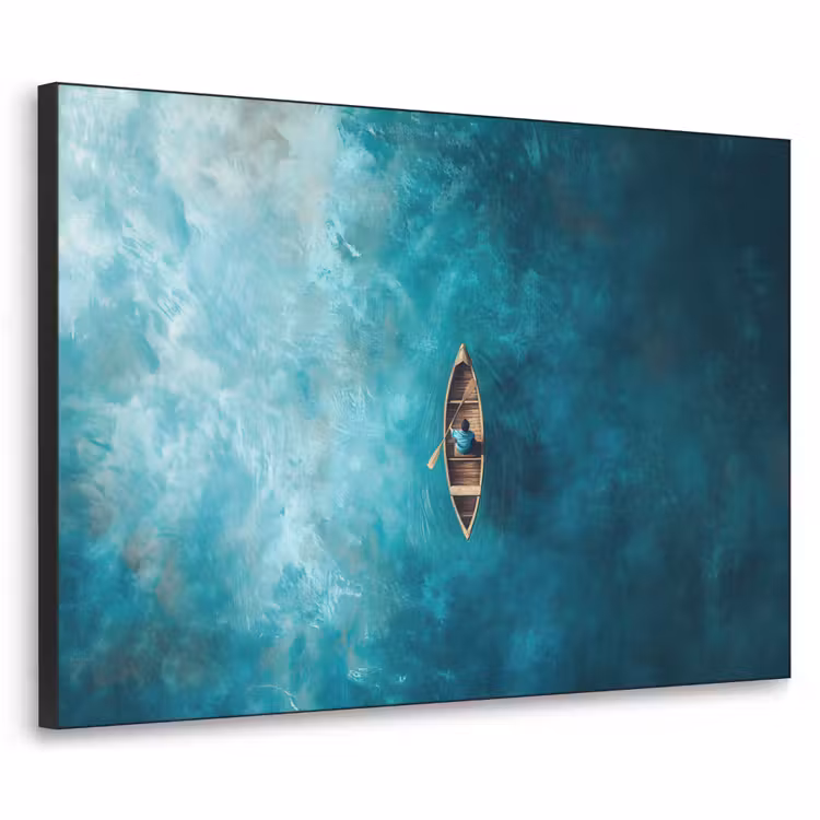Bootje - Water - Blauw Textielframe zwart klein -3d