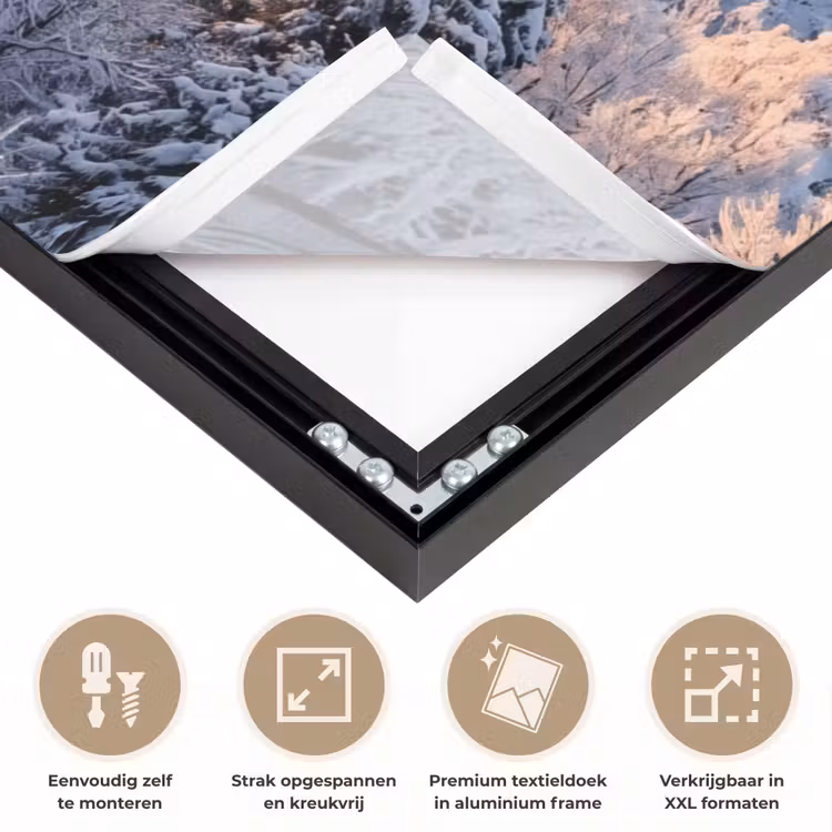 Bos - Bergen - Goud - Winter - Warm Textielframe zwart klein -USP_feed_closeupNL
