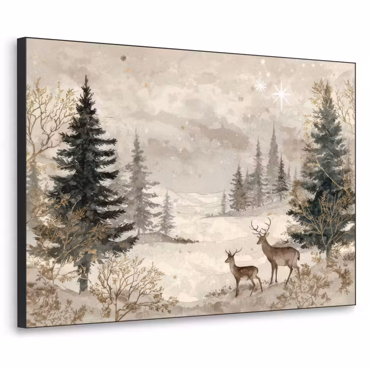 Bos - Herten - Winter - Sneeuw Textielframe zwart klein -3d
