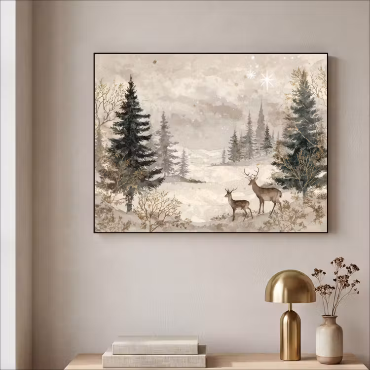 Bos - Herten - Winter - Sneeuw Textielframe - compleet frame klein -sfeer2