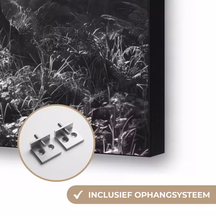 Bos - Lichtstralen - Natuur - Zwart-wit Textielframe zwart klein -USP_ophangsysteemNL