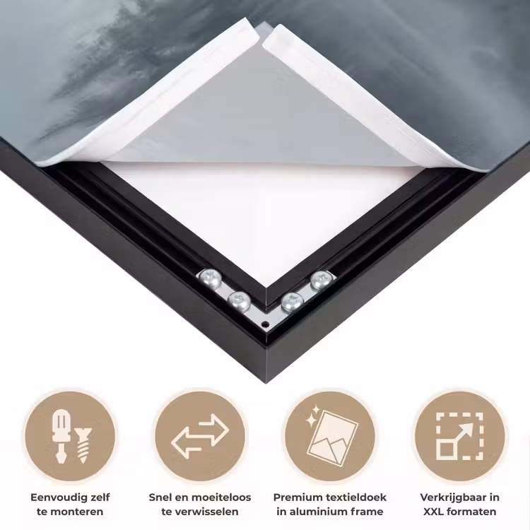 Bos - Meer - Mist - Natuur - Grijs Textielframe zwart klein -USP_closeupNL