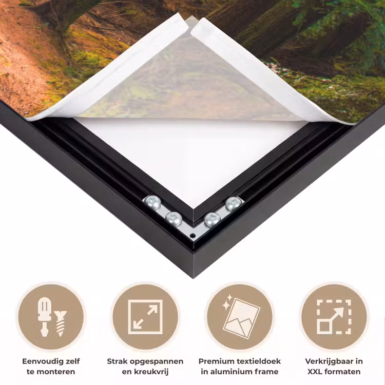 Bos - Pad - Bomen - Groen - Zon - Natuur Textielframe zwart klein -USP_feed_closeupNL