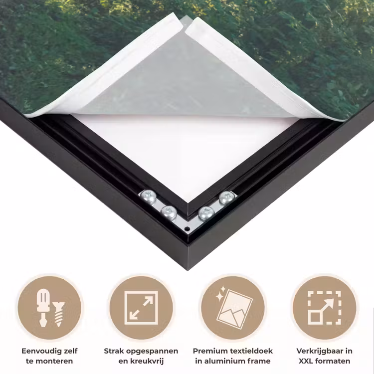 Bos - Pad - Zon - Bomen - Groen - Natuur Textielframe zwart klein -USP_feed_closeupNL