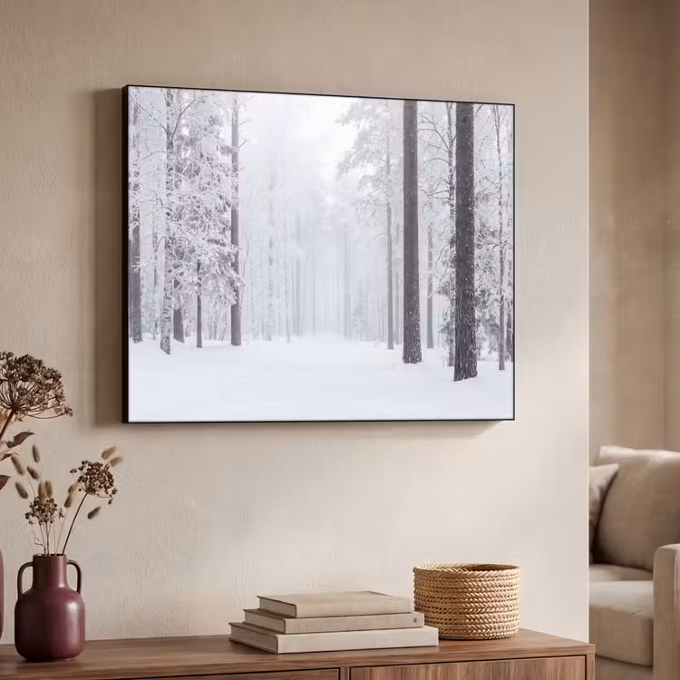 Bos - Sneeuw - Pad - Winter - Stilte Textielframe zwart klein -sfeer3