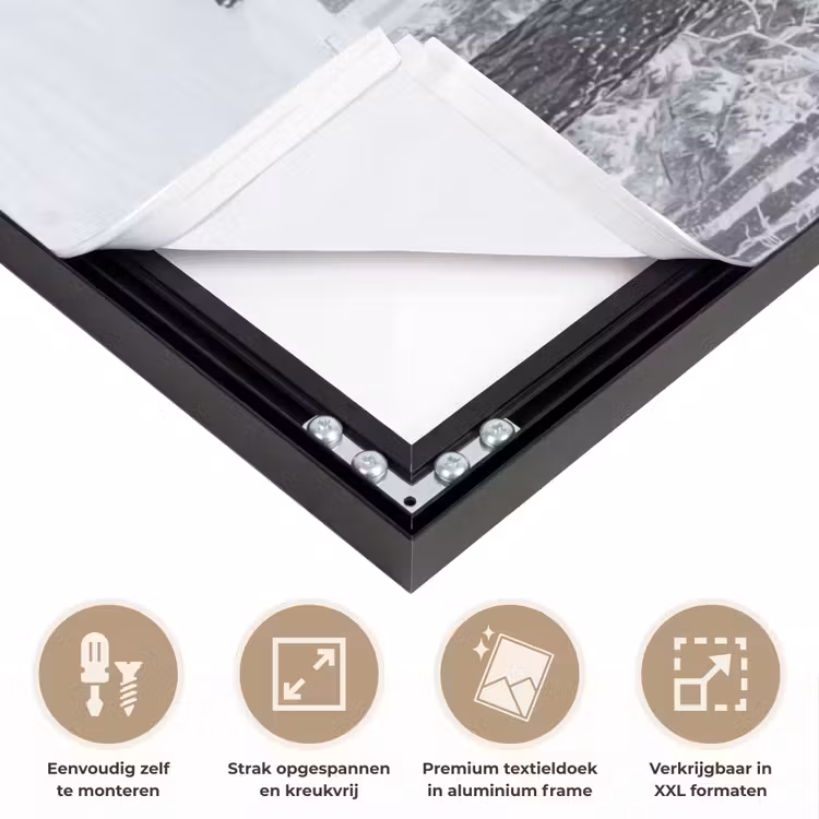 Bos - Sneeuw - Pad - Winter - Stilte Textielframe zwart klein -USP_feed_closeupNL