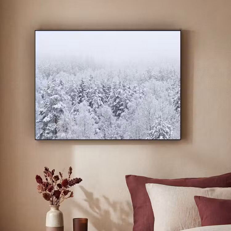 Bos - Sneeuw - Winter - Natuur - Wit Textielframe zwart klein -sfeer1