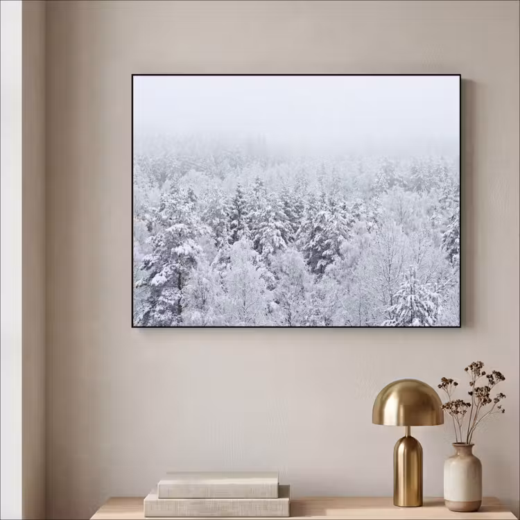 Bos - Sneeuw - Winter - Natuur - Wit Textielframe zwart klein -sfeer2