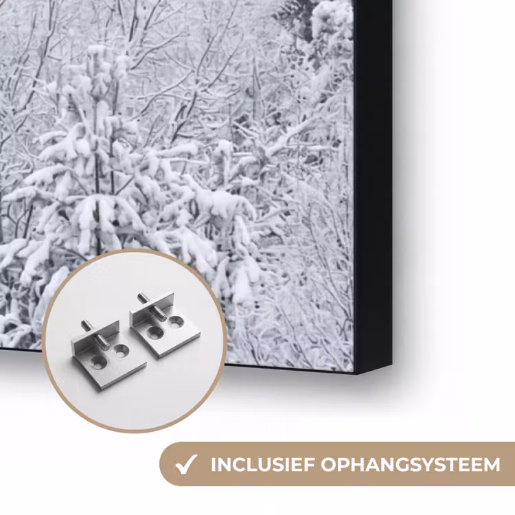 Bos - Sneeuw - Winter - Natuur - Wit Textielframe zwart klein -USP_ophangsysteemNL