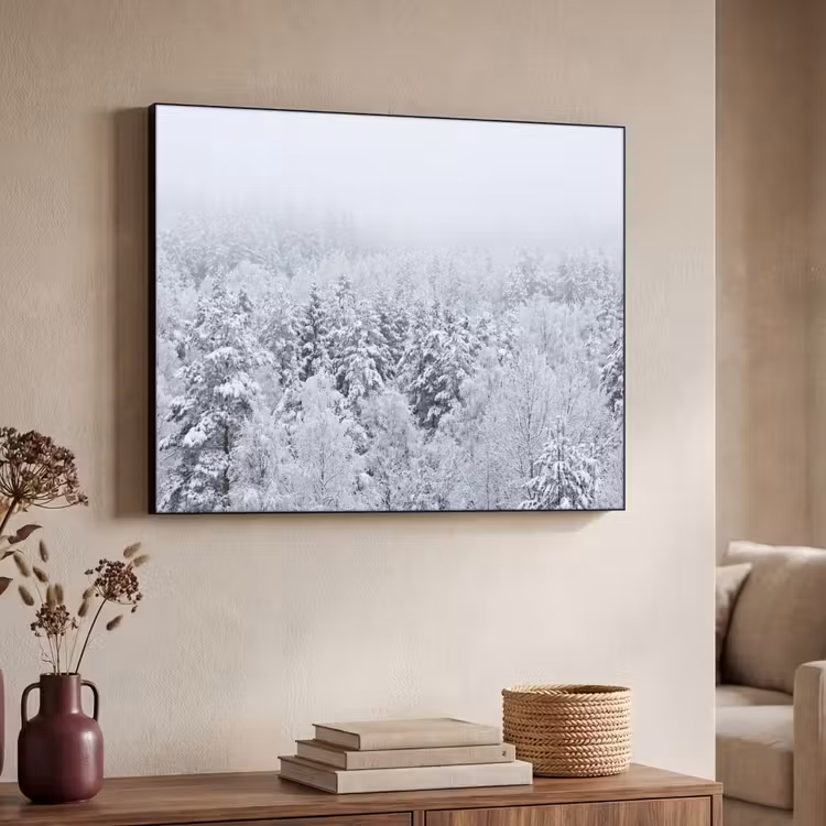 Bos - Sneeuw - Winter - Natuur - Wit Textielframe zwart klein -sfeer3