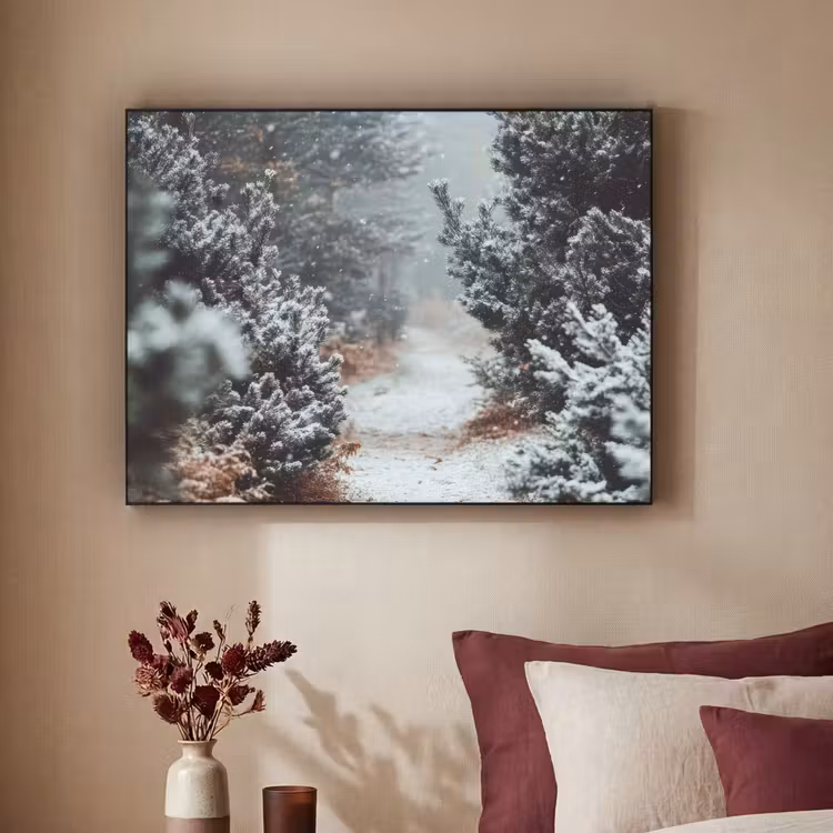 Bos - Winter - Bomen - Natuur - Pad - Sneeuw Textielframe - compleet frame klein -sfeer1