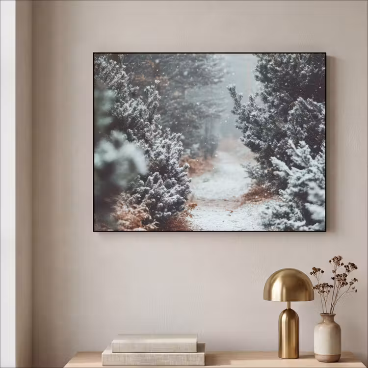Bos - Winter - Bomen - Natuur - Pad - Sneeuw Textielframe - compleet frame klein -sfeer2