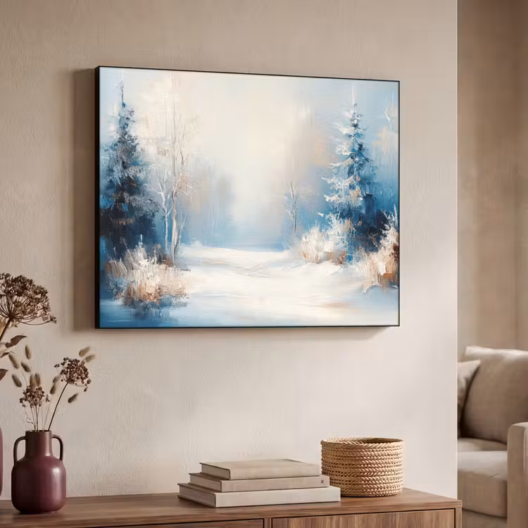 Bos - Winter - Natuur - Abstract - Sneeuw Textielframe zwart klein -sfeer3