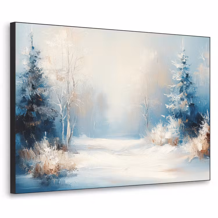 Bos - Winter - Natuur - Abstract - Sneeuw Textielframe zwart klein -3d