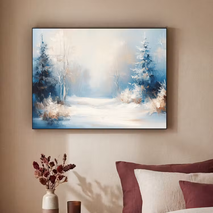 Bos - Winter - Natuur - Abstract - Sneeuw Textielframe zwart klein -sfeer1