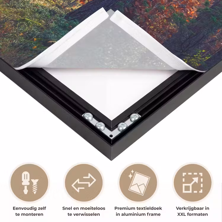 Bos - Zon - Natuur - Herfst Textielframe zwart klein -USP_closeupNL