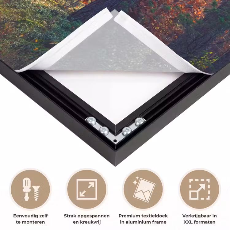 Bos - Zon - Natuur - Herfst Textielframe zwart klein -USP_feed_closeupNL