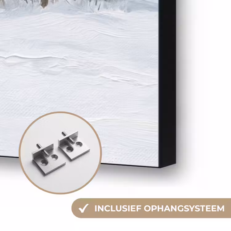 Bospad - Dennen - Sneeuw - Winter - Rustgevend Textielframe zwart klein -USP_ophangsysteemNL