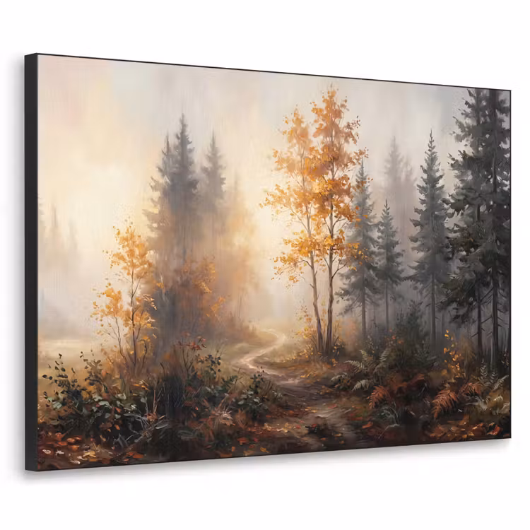 Bospad - Herfstbladeren - Natuur - Schilderachtig - Oranje Textielframe zwart klein -3d