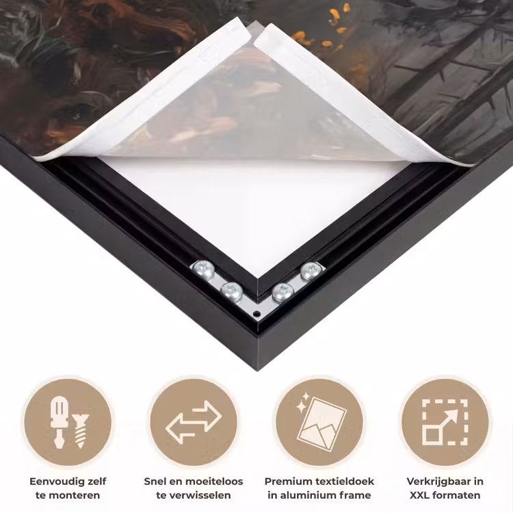 Bospad - Herfstbladeren - Natuur - Schilderachtig - Oranje Textielframe zwart klein -USP_closeupNL