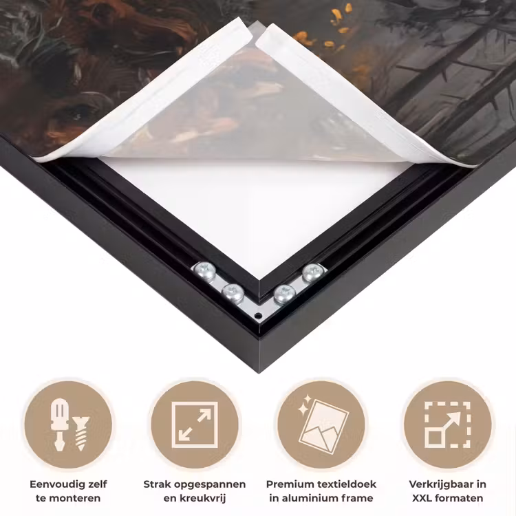 Bospad - Herfstbladeren - Natuur - Schilderachtig - Oranje Textielframe zwart klein -USP_feed_closeupNL