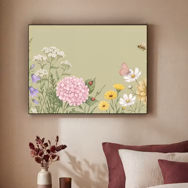 Botanisch - Bloemen - Kleurrijk Textielframe zwart klein -sfeer1