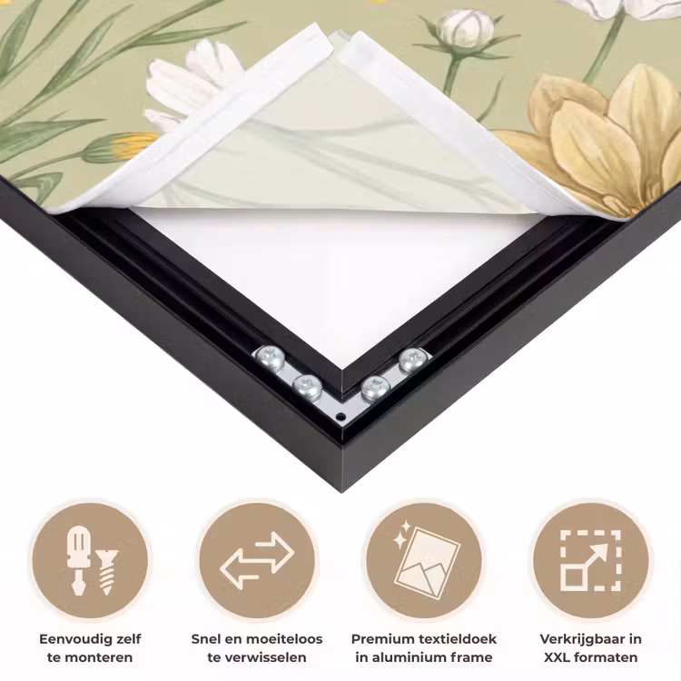 Botanisch - Bloemen - Kleurrijk Textielframe zwart klein -USP_closeupNL