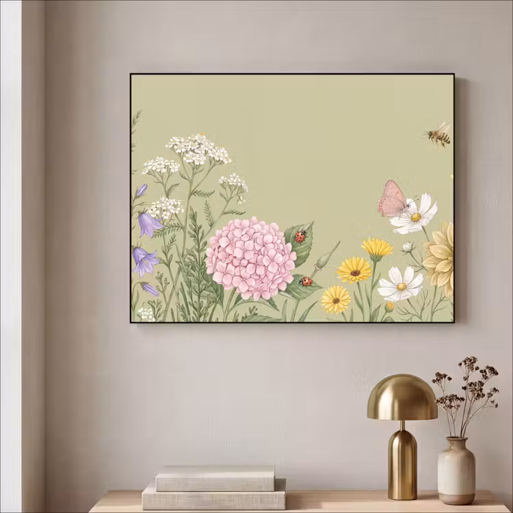 Botanisch - Bloemen - Kleurrijk Textielframe zwart klein -sfeer2