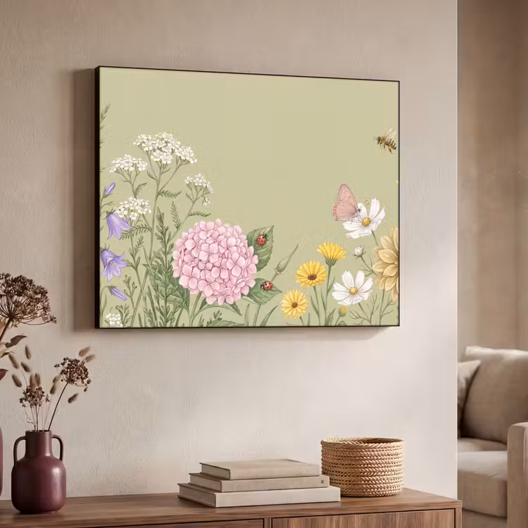 Botanisch - Bloemen - Kleurrijk Textielframe zwart klein -sfeer3