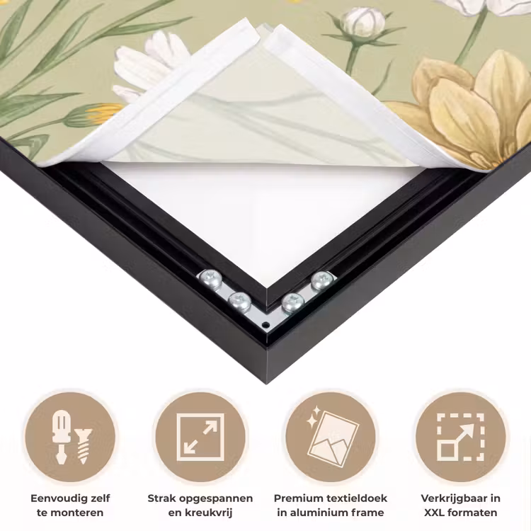 Botanisch - Bloemen - Kleurrijk Textielframe zwart klein -USP_feed_closeupNL