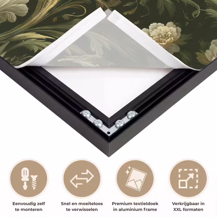 Botanisch - Naadloos - Bloemen Textielframe zwart klein 947 -USP_closeupNL