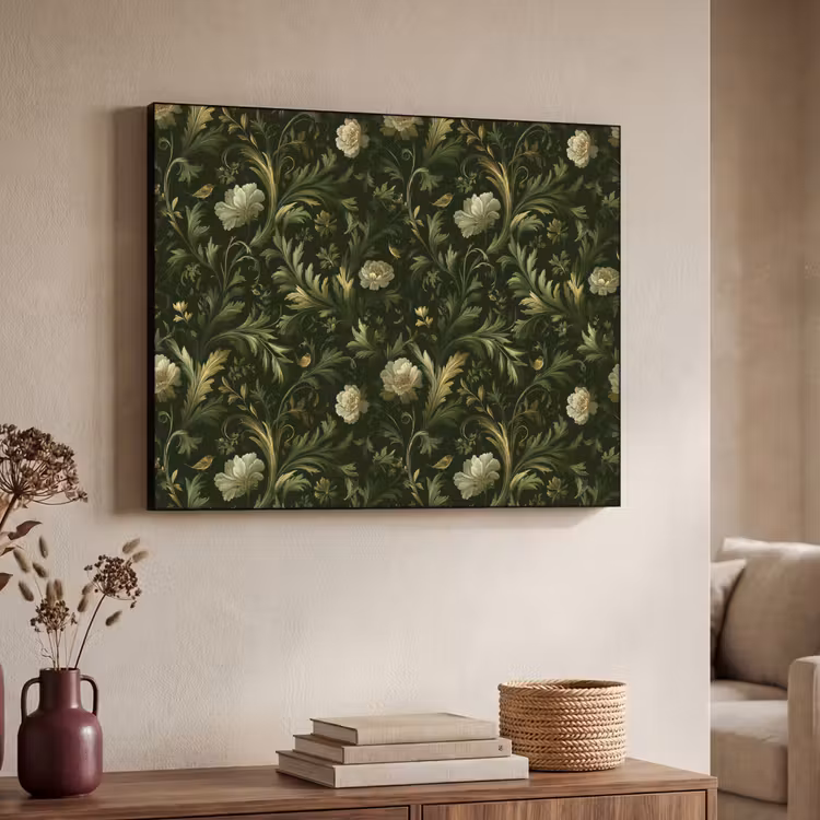 Botanisch - Naadloos - Bloemen Textielframe zwart klein 947 -sfeer3