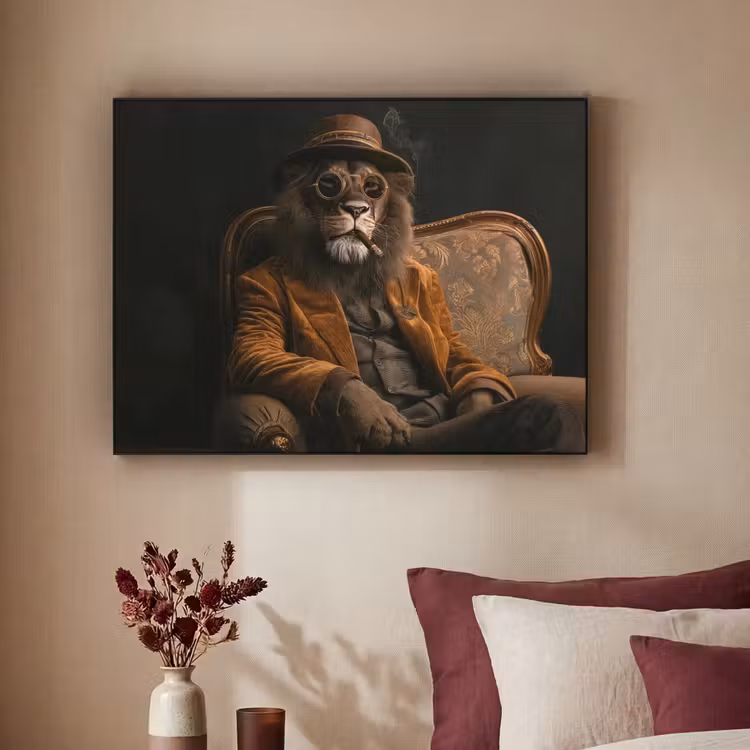 Bril - Leeuw - Bank - Hoed Textielframe zwart klein -sfeer1