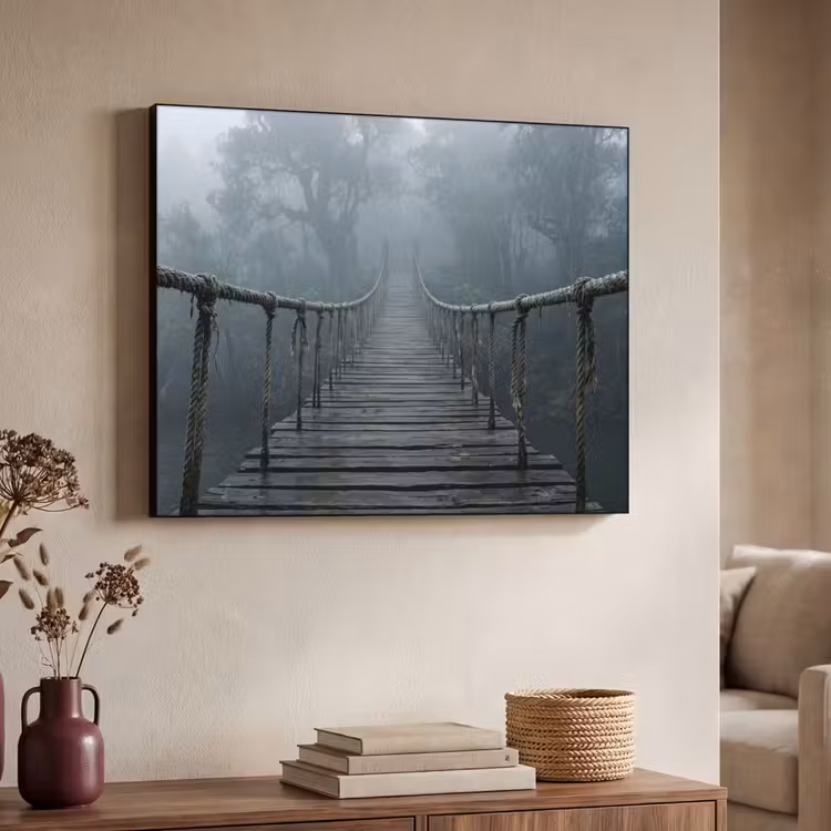 Brug - Jungle - Mist - Natuur Textielframe zwart klein -sfeer3