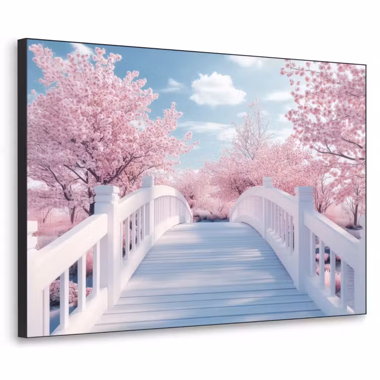 Brug - Kersenbomen - Wit Textielframe - compleet frame klein -3d